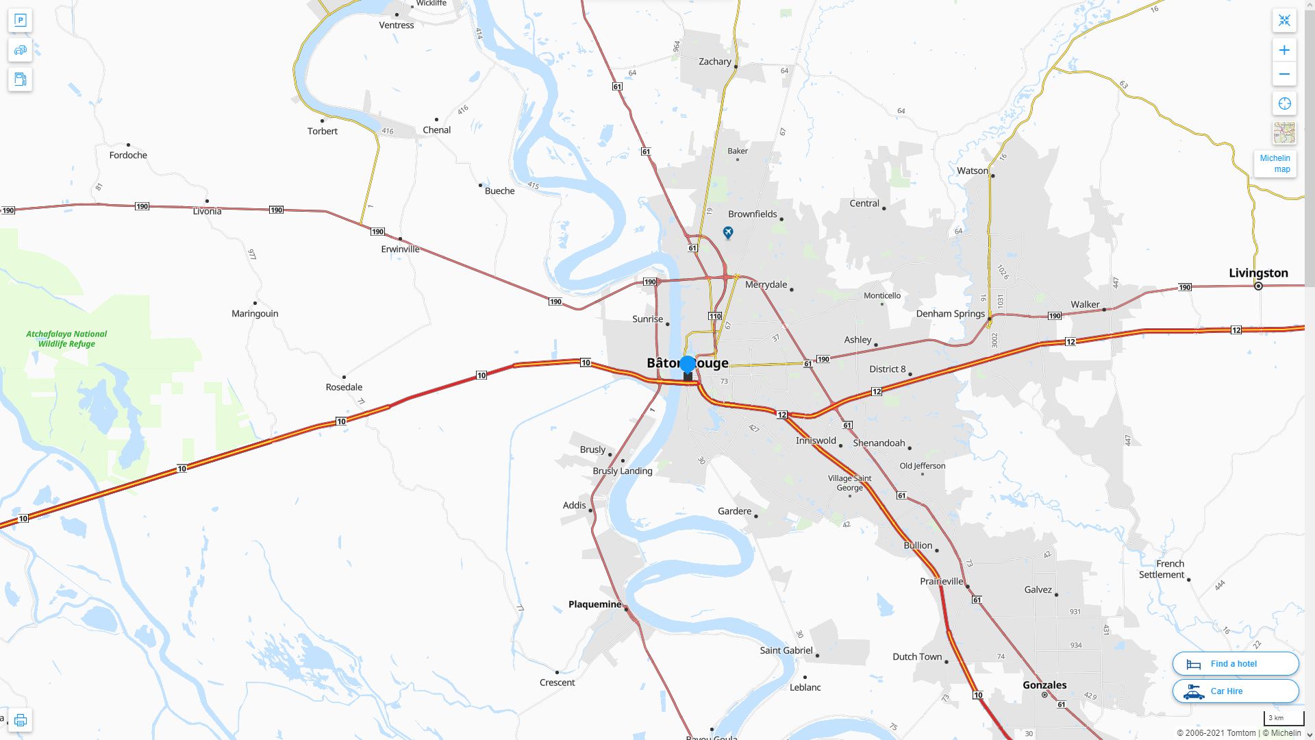 Baton Rouge Louisiana Highway and Road Map